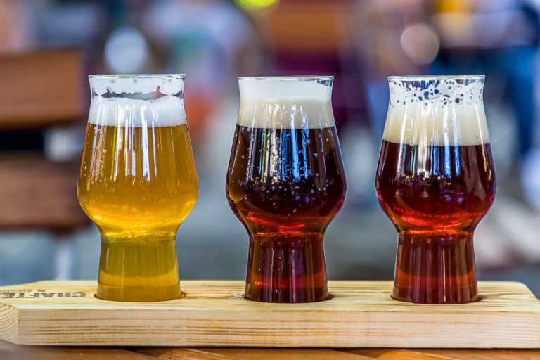 En la cervecería al aire libre de Lana se puede degustar la gama de productos de la cervecería casera Pfefferlechner en copas de cata / © Foto: Georg Berg